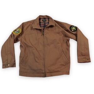 Burks Bay‎ Jacket Conceal Carry Mens Large Brown Canvas Lined Army Vietnam Patch